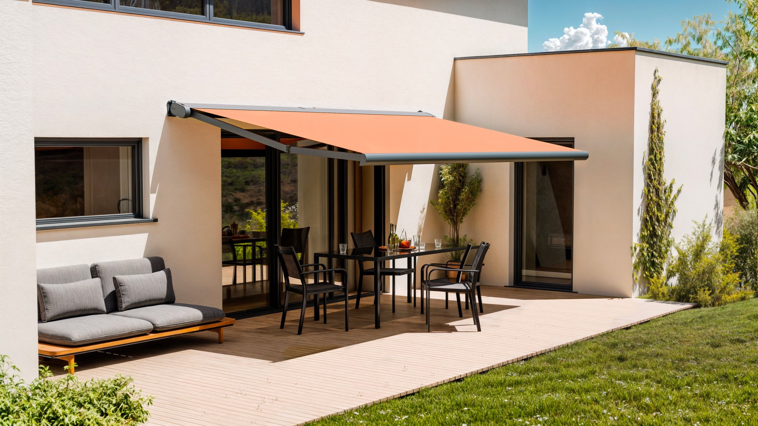 Pergola sur terrasse maison moderne